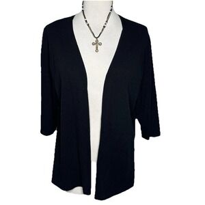 Alfani Cardigan Sweater Womens XXL Black Open Front Knit 3/4 Sleeve‎ Classic